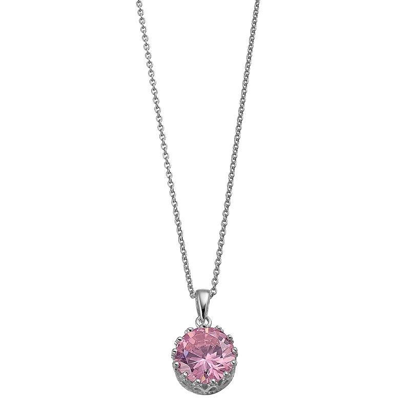 Rosabella Sterling Silver Pink Cubic Zirconia Crown Set Pendant Necklace, Womens Product Image