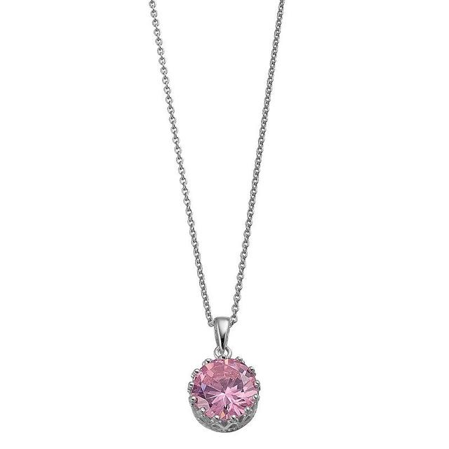 Rosabella Sterling Silver Pink Cubic Zirconia Crown Set Pendant Necklace, Womens Product Image