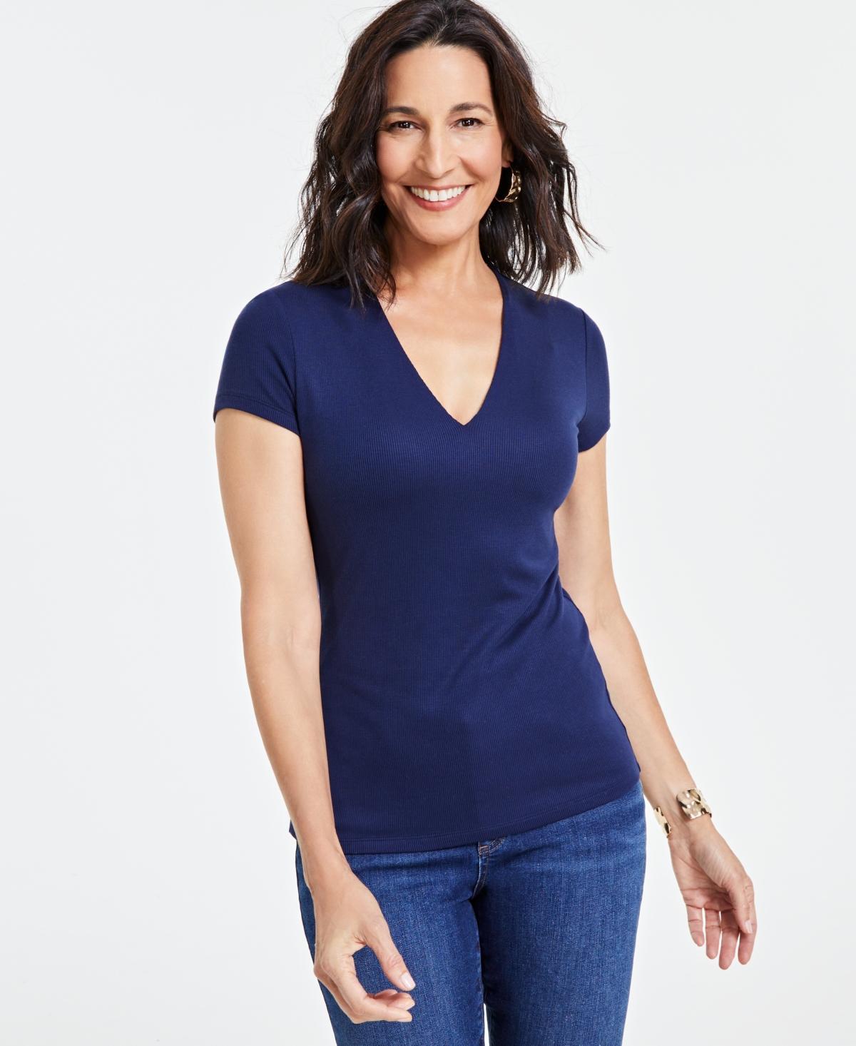 I.n.c. International Concepts Womens Ribbed V-Neck Top, Created for Macys Product Image