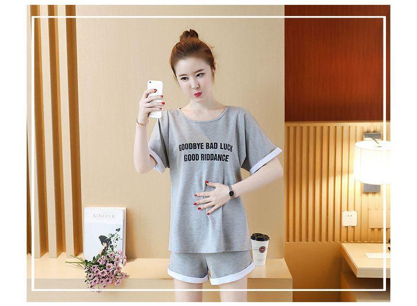 Maternity Set: Short-Sleeve Lettering T-Shirt + Mid Rise Plain Shorts Product Image