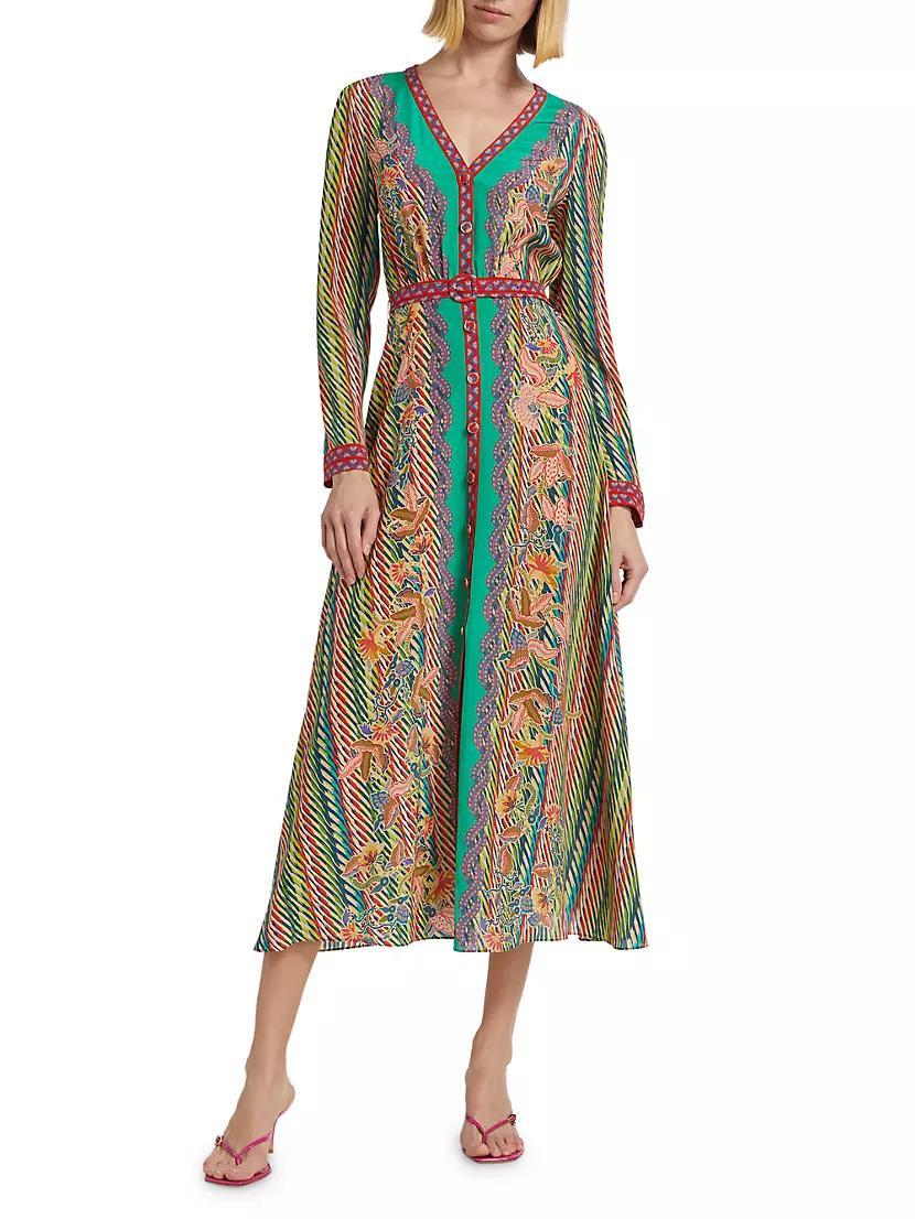 Lea Belted Scarf-Print Silk Shirtdress Product Image