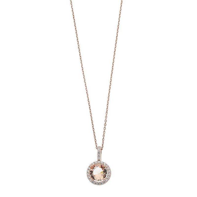 14k Rose Gold Over Silver Simulated Morganite Halo Pendant Necklace, Womens Product Image