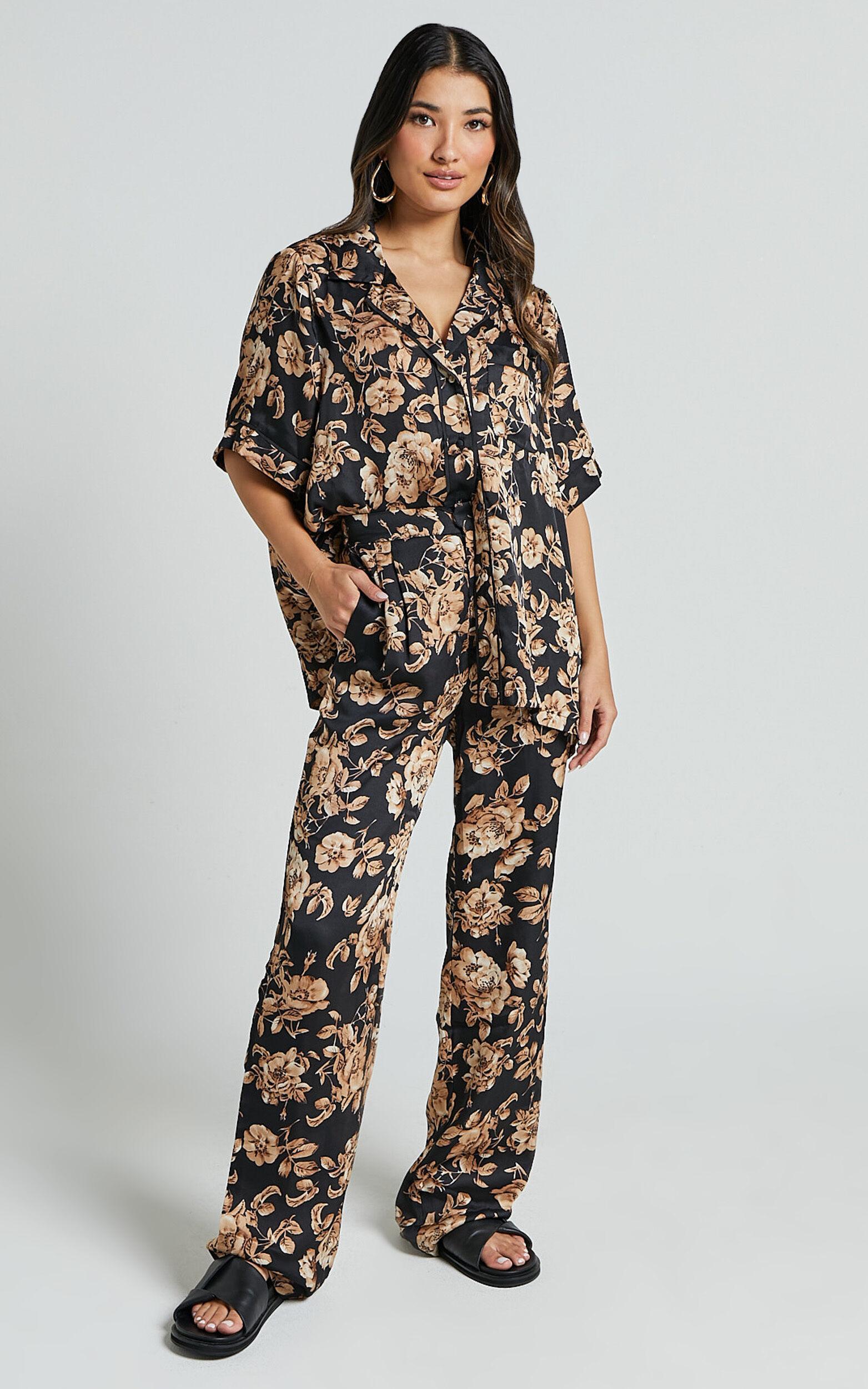 Laila Pants - High Waisted Wide Leg Pants in Black Floral Product Image