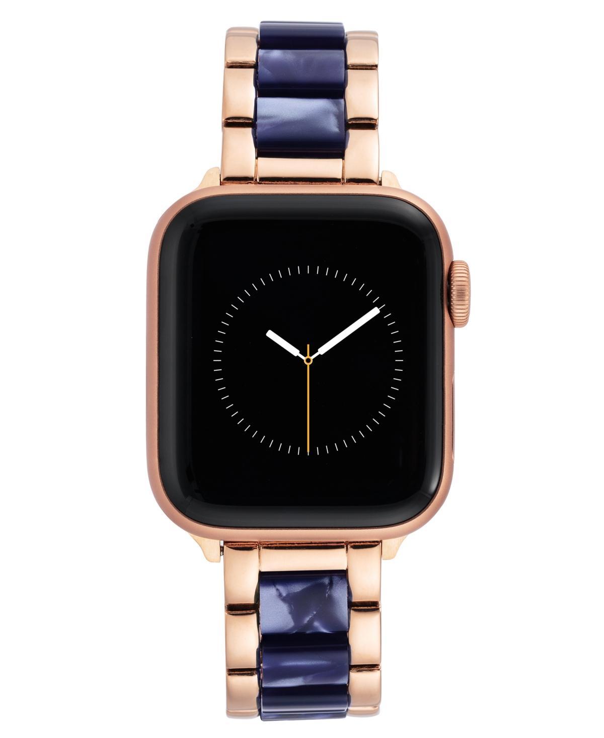 Anne Klein Womens Rose Gold-Tone Alloy and Navy Acetate Bracelet Compatible with 42/44/45/Ultra/Ultra 2 Apple Watch - Navy Product Image