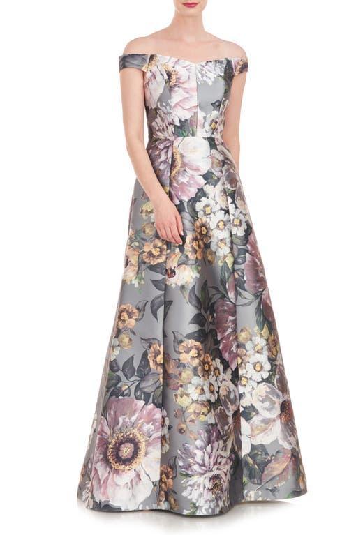 Womens Garland Floral Off-the-Shoulder Gown Product Image