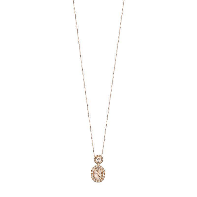 Gemminded 10k Rose Gold 1/6 Carat T.W. Diamond & Morganite Oval Pendant Necklace, Womens Pink Product Image