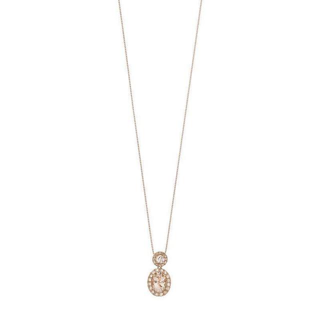 Gemminded 10k Rose Gold 1/6 Carat T.W. Diamond & Morganite Oval Pendant Necklace, Womens Pink Product Image