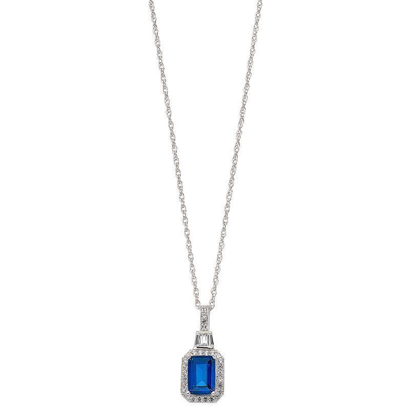 Sterling Silver Lab-Created Blue & White Sapphire Halo Pendant, Womens Product Image