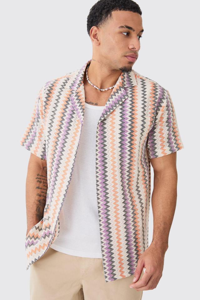 Open Weave Striped Pocket Oversized Shirt | boohooMAN USA Product Image