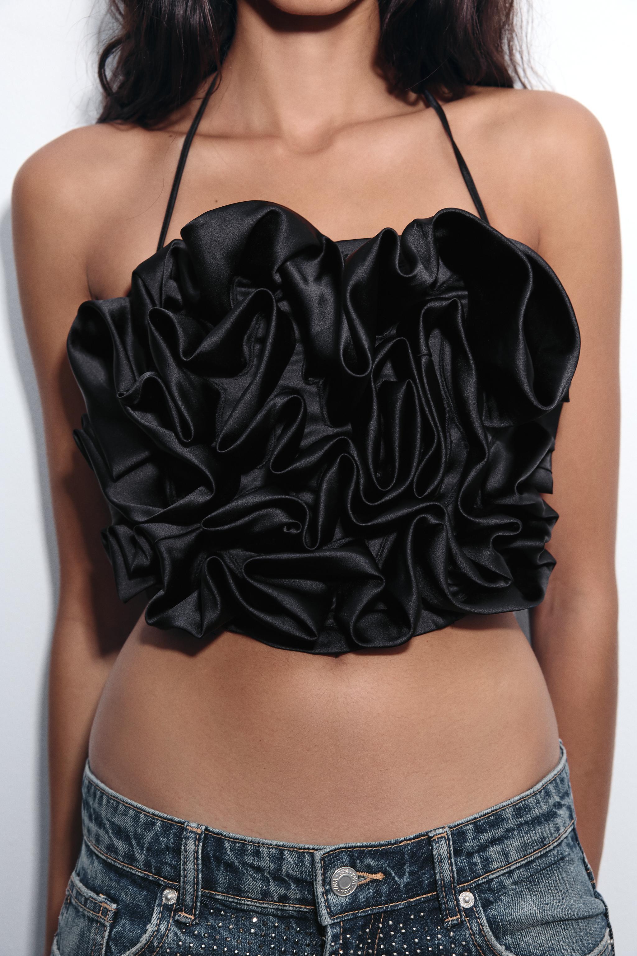 TEXTURED FLORAL SATIN EFFECT HALTER TOP Product Image