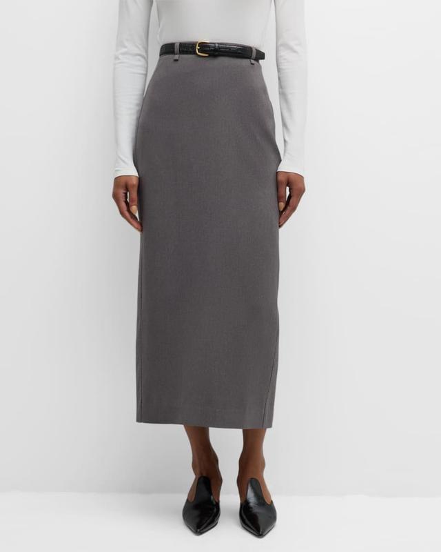 Belted Straight Twill Midi Skirt Product Image