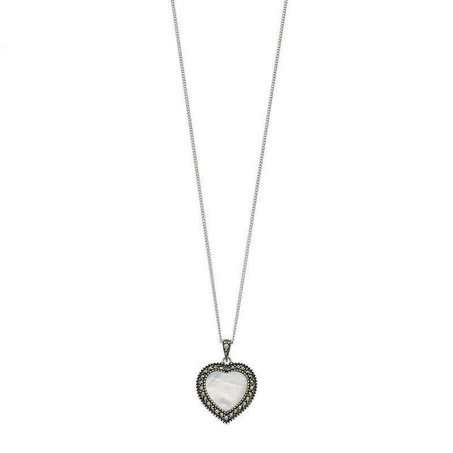 Tori Hill Genuine Marcasite & Mother of Pearl Heart Pendant Necklace, Womens White Product Image