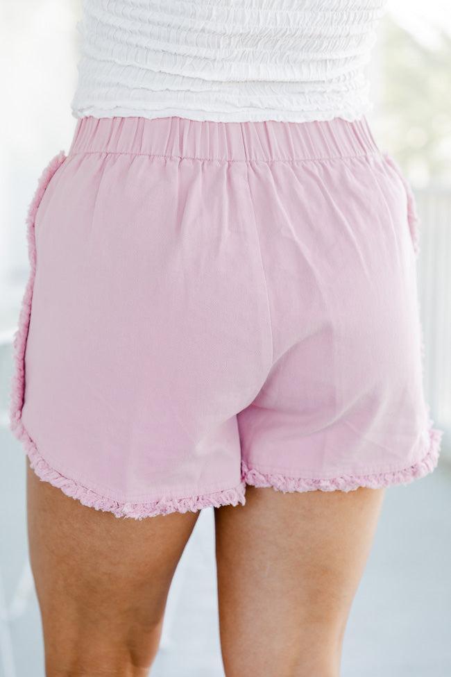 Thought It Was A Dream Pink Frayed Hem Paper Bag Waist Denim Shorts FINAL SALE Product Image