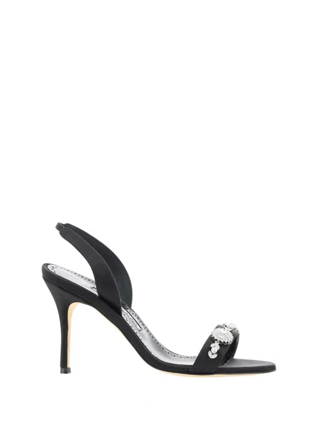 Crystal Satin Halter Sandals In Blck Product Image