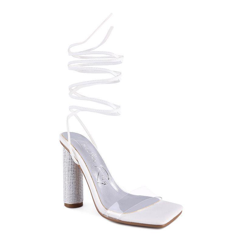 London Rag Scansta Lace-Up Diamante Womens High Heel Sandals White Product Image