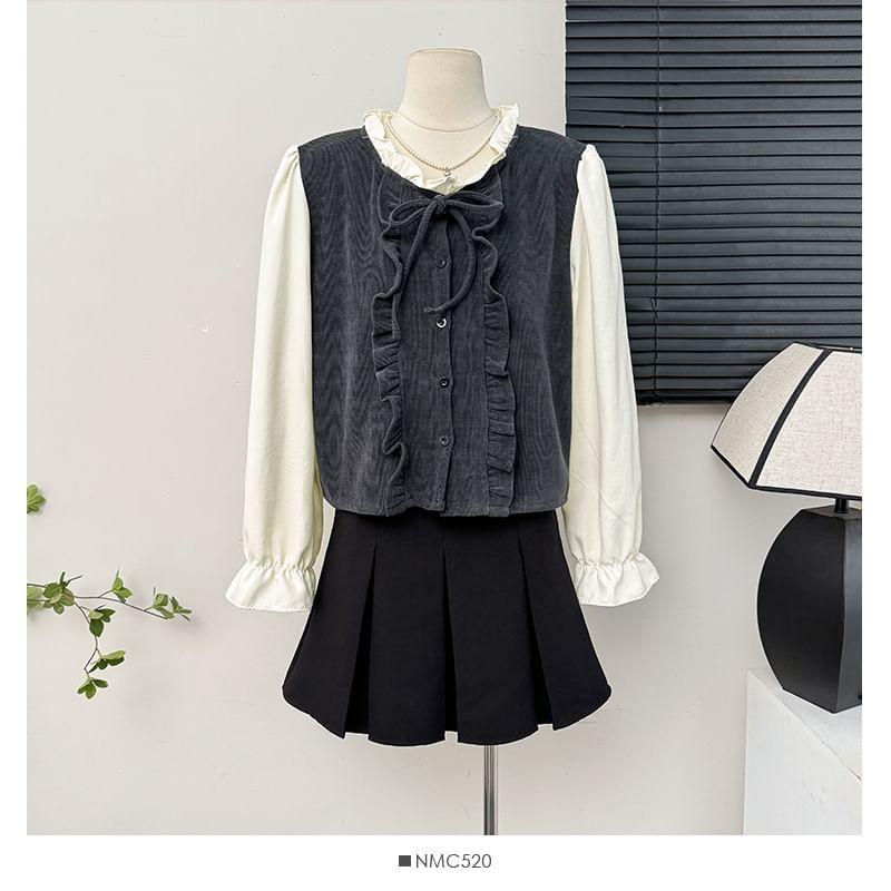 Two-Tone Ruffled Loose Shirt Product Image