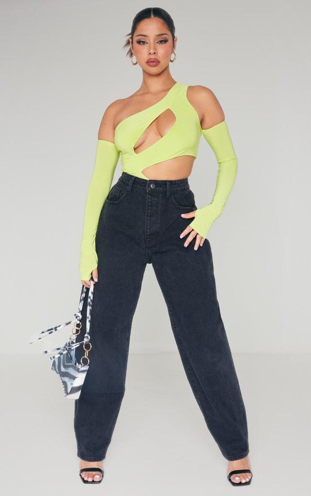 Lime Slinky Bardot Thumb Hole Cut Out Bodysuit Product Image