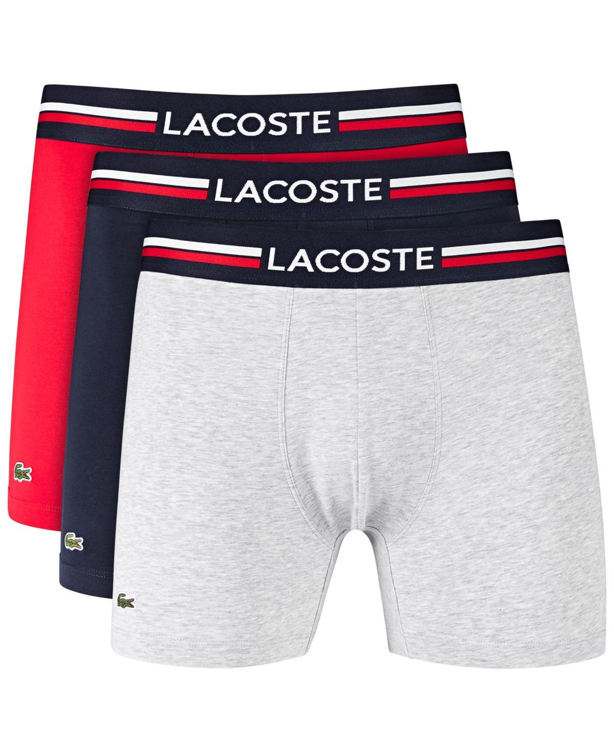 Lacoste Mens Stretch Boxer Brief Set, 3-Pack - Navy Blue, Silver-Tone Chine Product Image