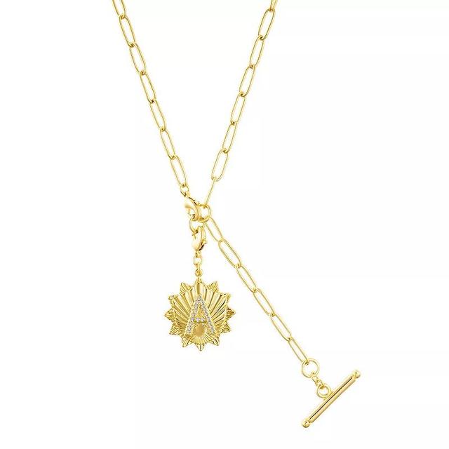 Adornia Gold Tone Adjustable Paperclip & Cubic Zirconia Initial Medallion Lariat Necklace, Womens Product Image