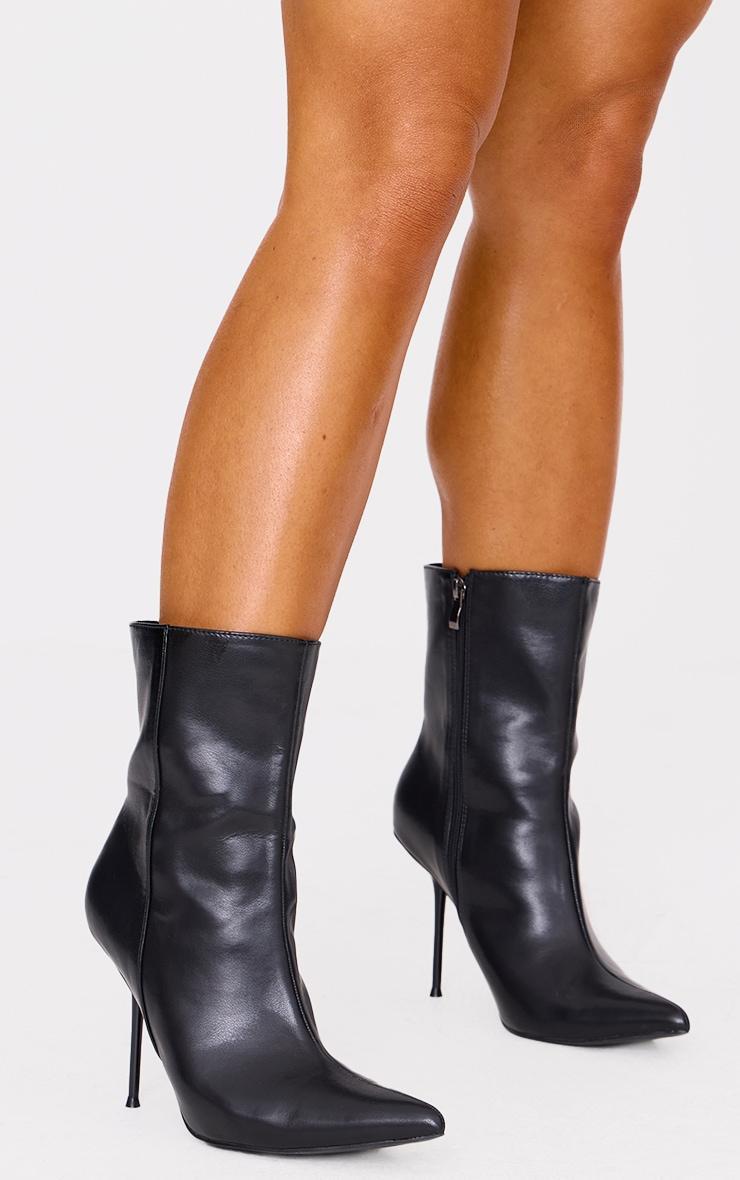  Black Pu Point Toe Mid Heeled Ankle Boots product image