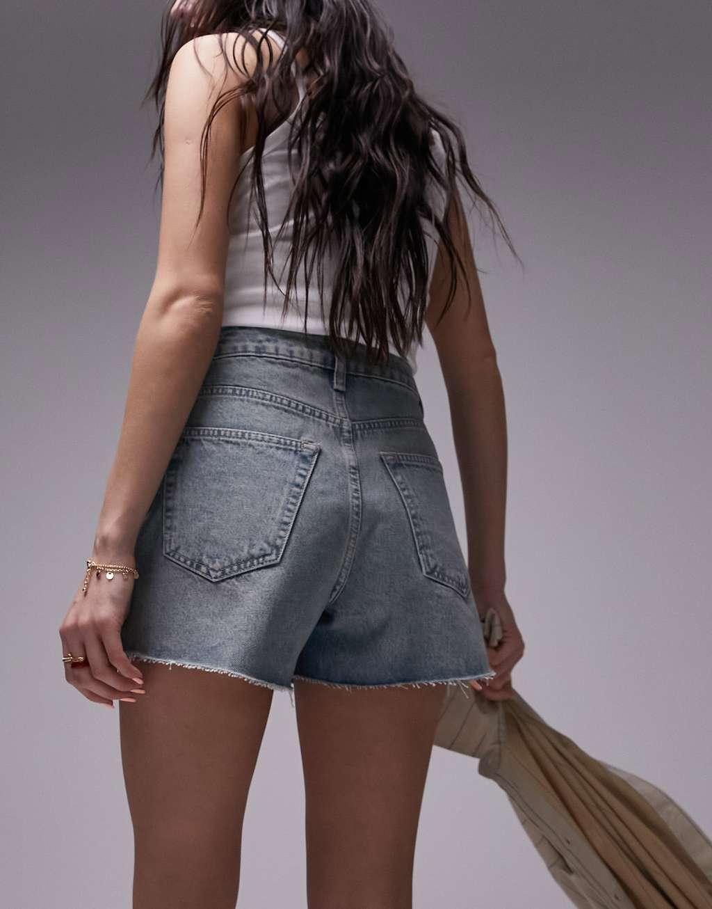 Topshop denim a-line shorts in dirty bleach Product Image