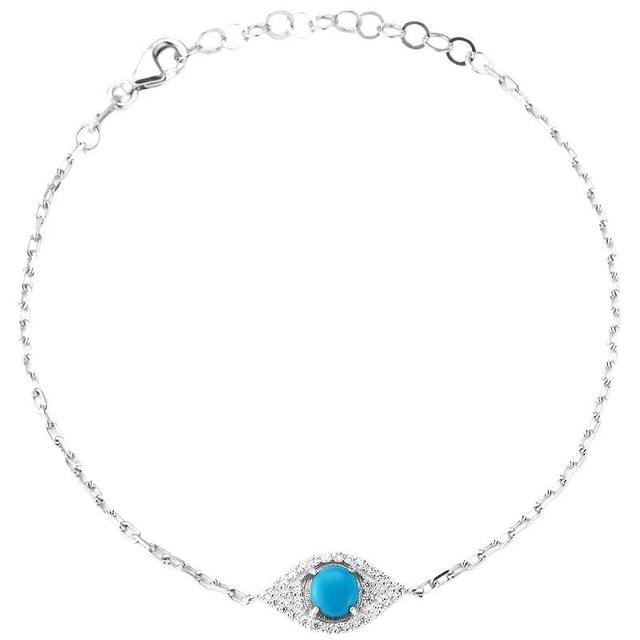 Sunkissed Sterling Cubic Zirconia & Synthetic Turquoise Dainty Eye Bracelet, Womens Silver Tone Product Image