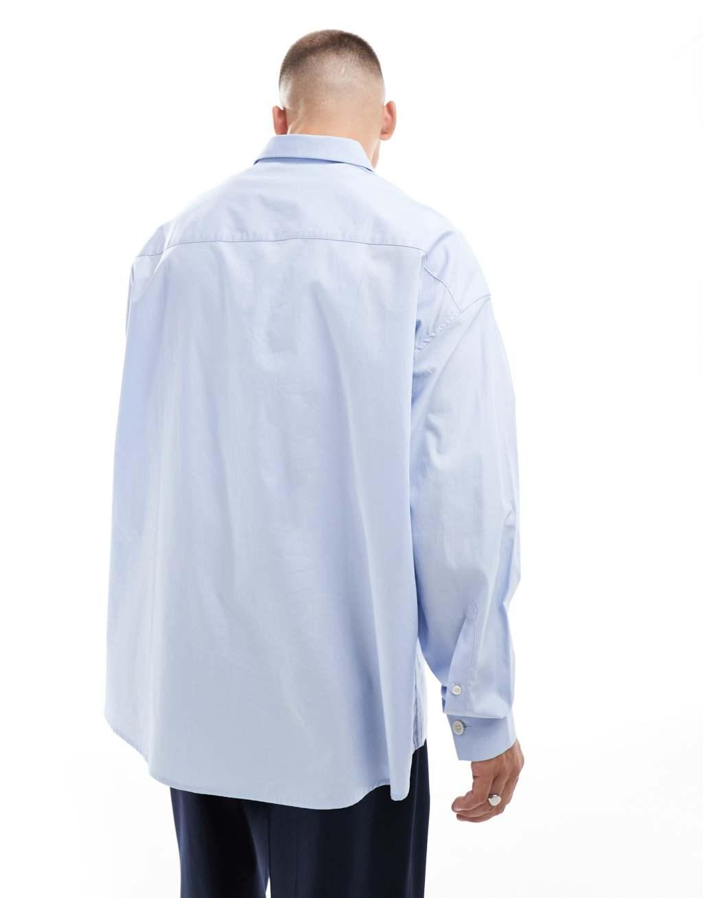 ASOS DESIGN extreme oversized smart shirt in workwear blue  Product Image