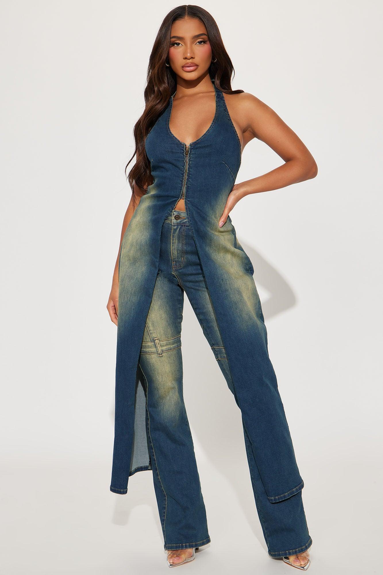 Aja Stretch Tinted Denim Vest - Medium Wash Product Image