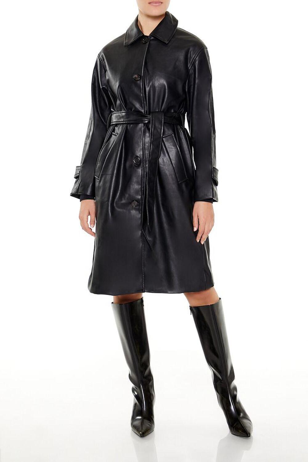 Faux Leather Tie-Waist Trench Coat | Forever 21 Product Image