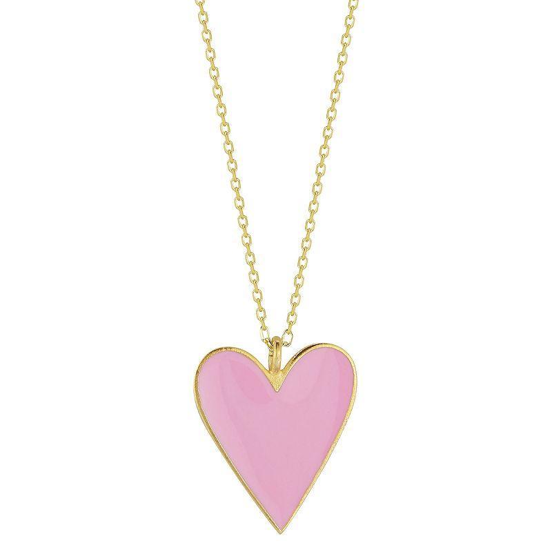 Sunkissed Sterling 14k Gold Over Silver Enameled Heart Pendant Necklace, Womens Pink Product Image