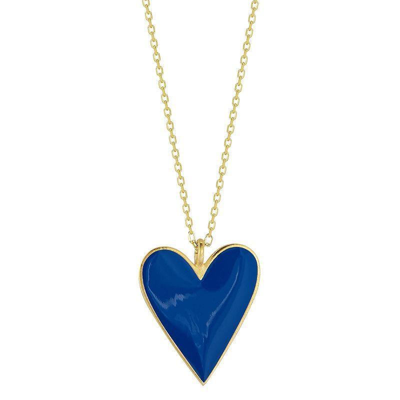 Sunkissed Sterling 14k Gold Over Silver Enameled Heart Pendant Necklace, Womens Blue Product Image