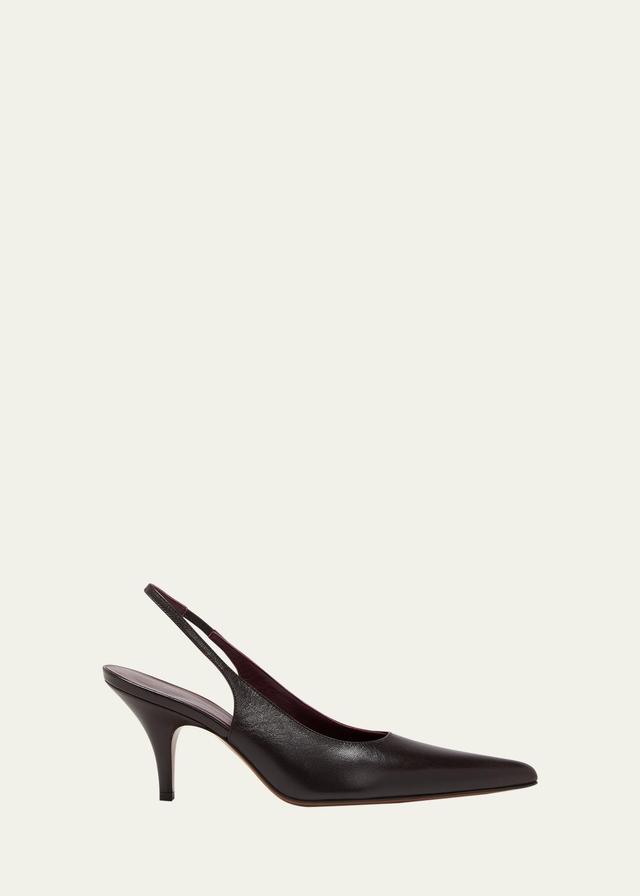 The Row - Women's Slingback Pointed-Toe Leather Pumps - Black - IT 38 - Moda Operandi Product Image