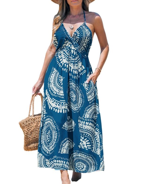 Cupshe Womens Blue Boho Halterneck Maxi Beach Dress Product Image