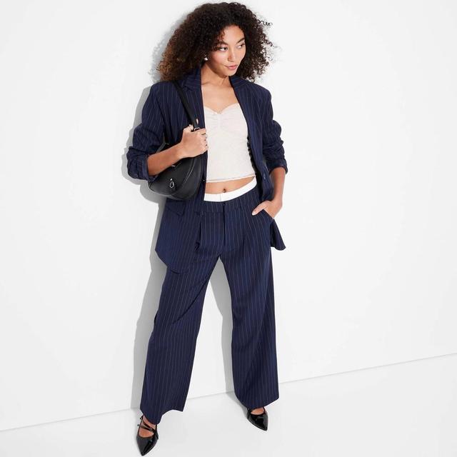 Womens Oversized Blazer - Wild Fable Blue Pinstripe XS Product Image