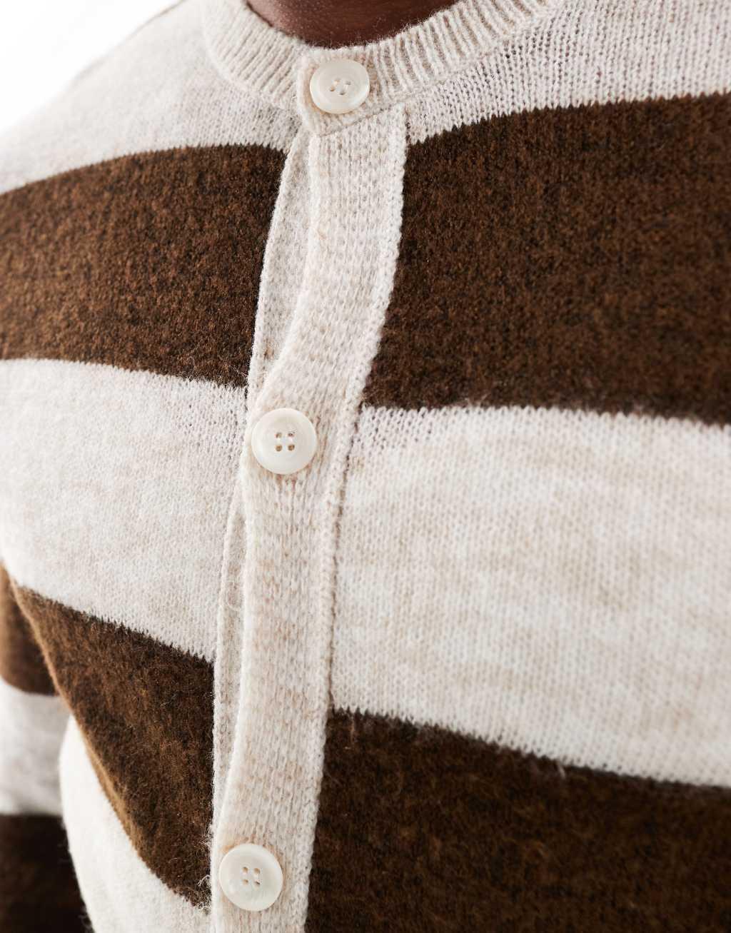 ASOS DESIGN knit textured cardigan with stripe pattern in brown Product Image