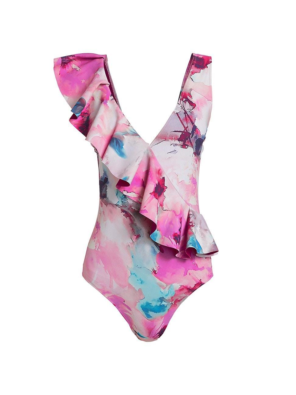 Womens Verina Printed Ruffled One-Piece Swimsuit Product Image