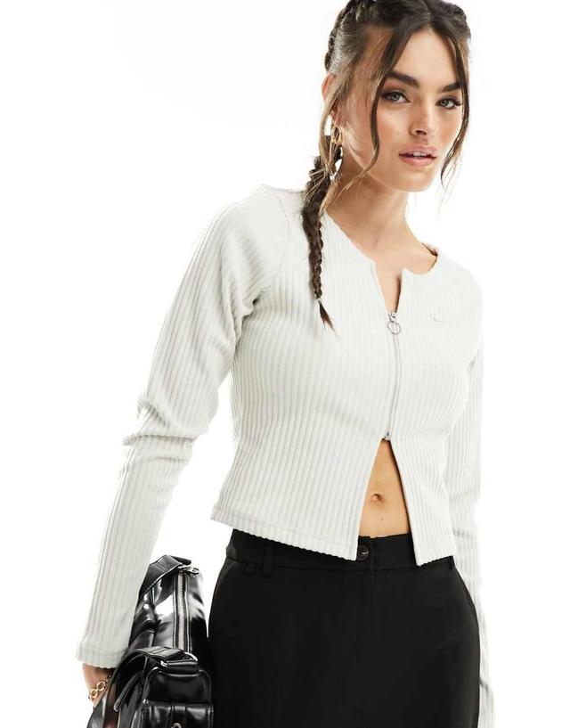 Nike Chill Knit ribbed cardigan in cream Product Image