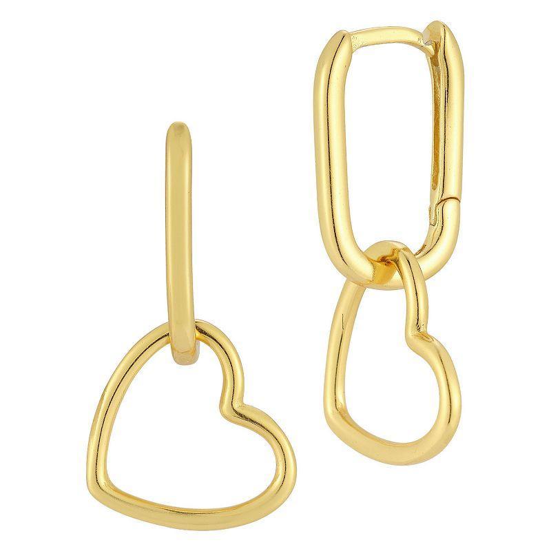 Sunkissed Sterling Open Heart Charm Huggie Hoop Earrings, Womens, Gold Tone Product Image