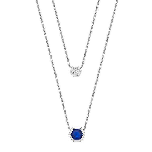 Gemminded Sterling Silver Lab-Created Sapphire & Lab-Created White Sapphire Hexagon Layered Necklace, Womens Blue Product Image