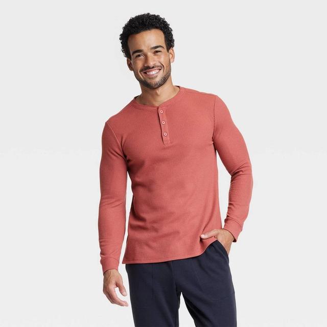 Mens Long Sleeve Waffle Henley Top - All In Motion Red M Product Image