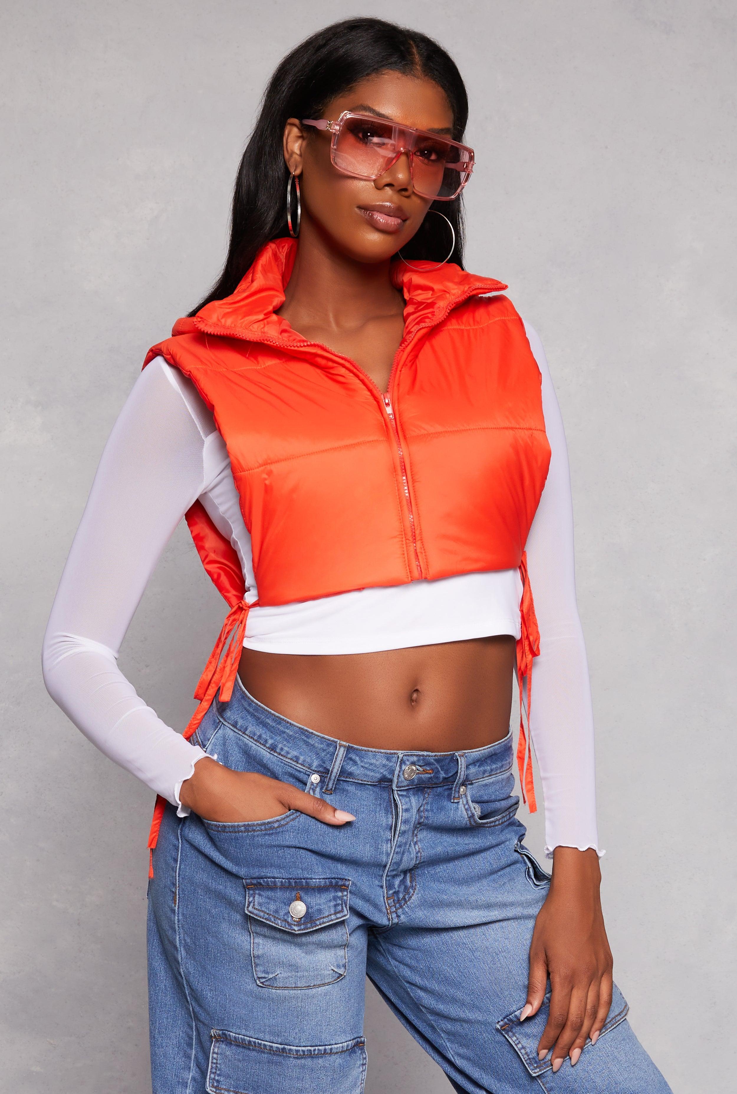 Womens Daisy Side Tie Cropped Puffer Vest Product Image