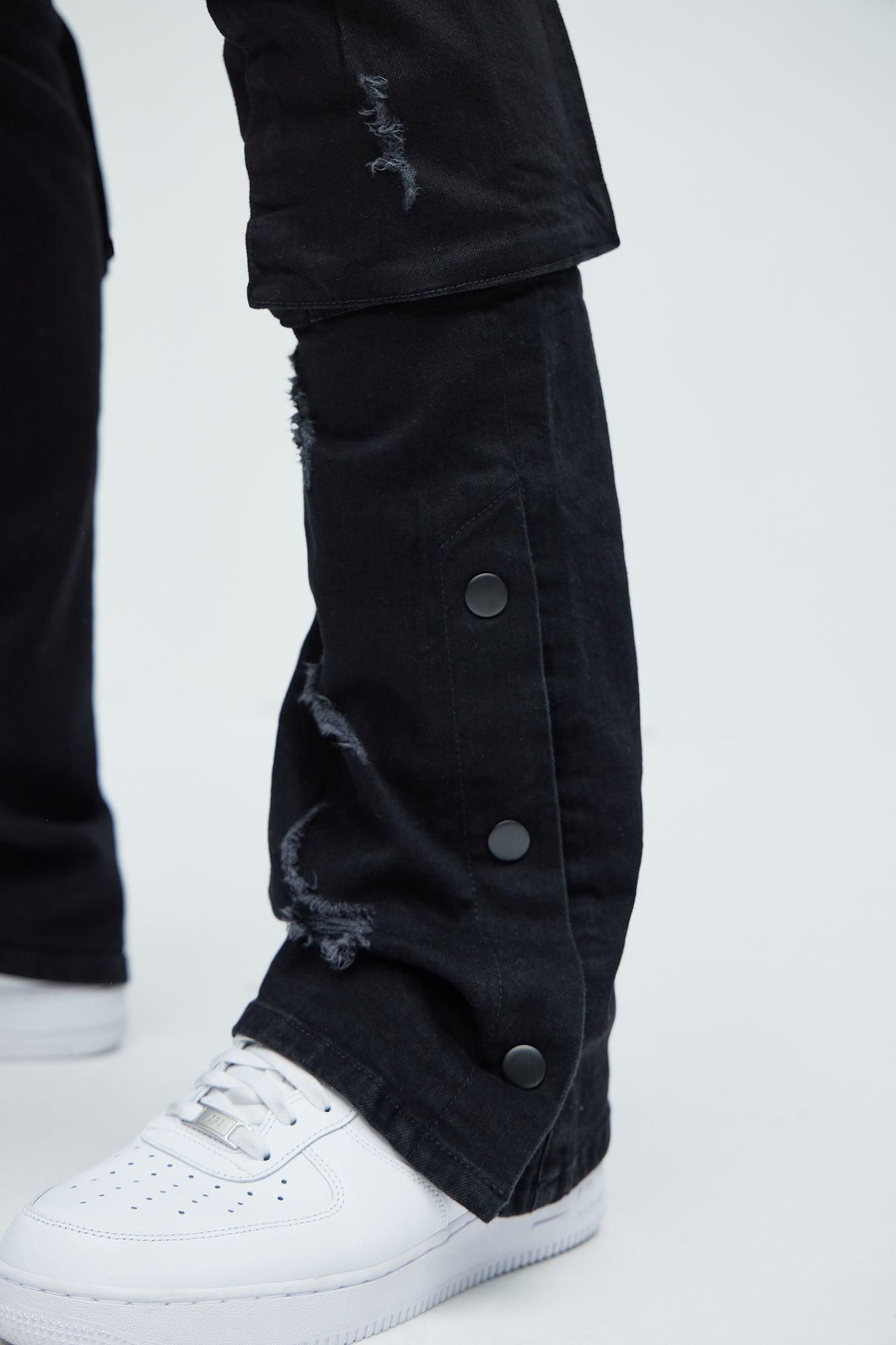 On The Set Stacked Skinny Snap Flare Jeans - Black Product Image