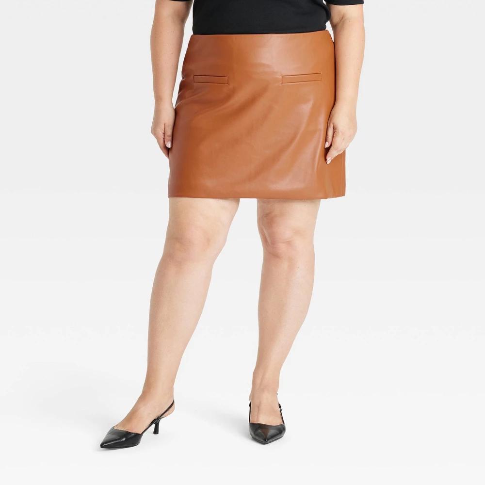 Womens Faux Leather Mini Skirt - A New Day Tan 24 Product Image