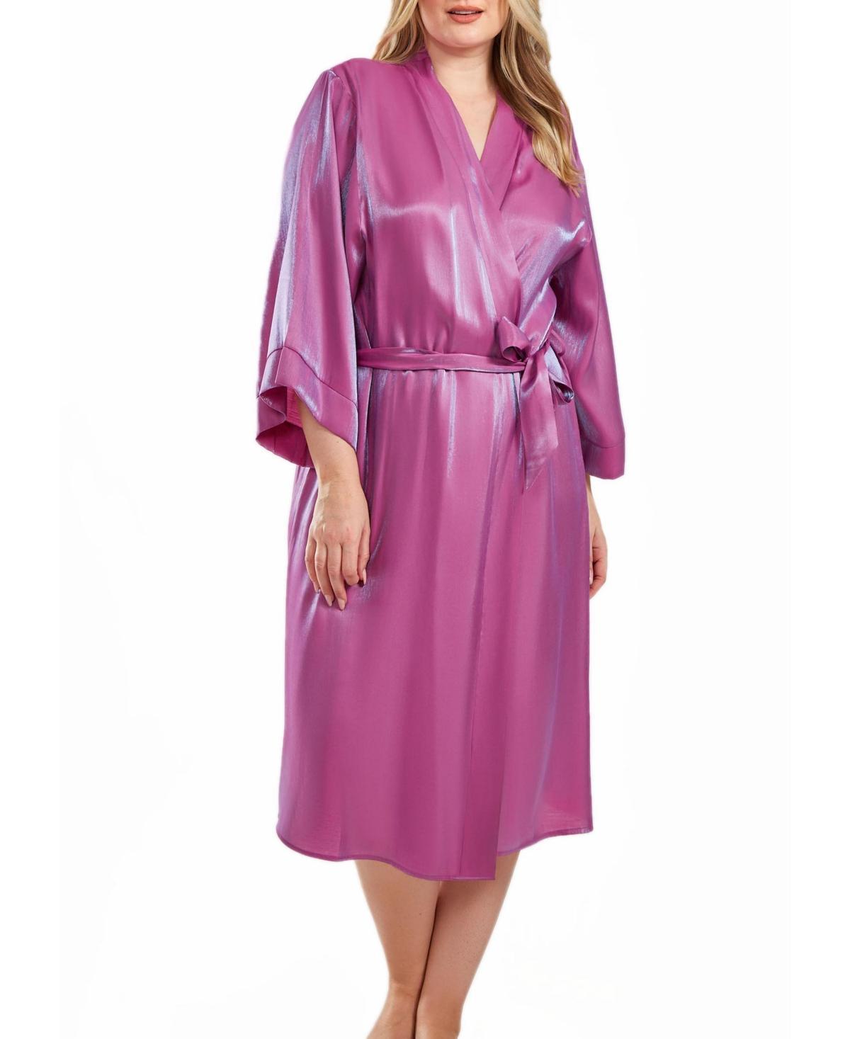 iCollection Skyler Plus Size Irredesant Robe with Self Tie Sash and inner Ties Product Image