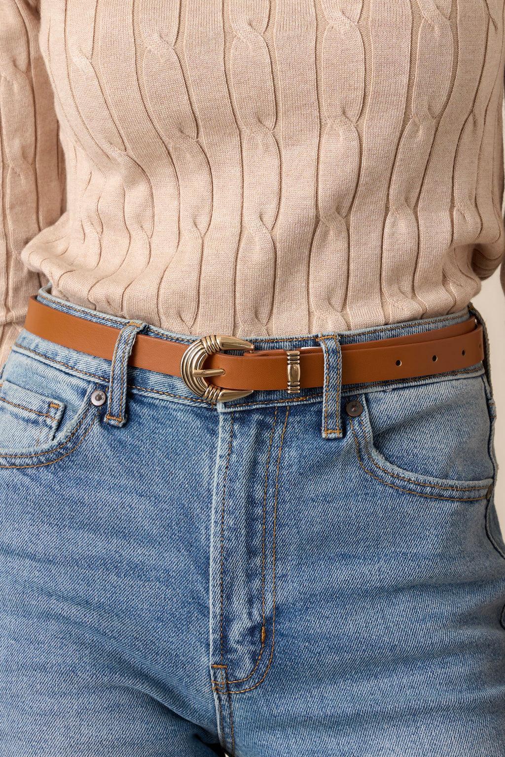 Bringing It Back Cognac Faux Leather Belt Product Image