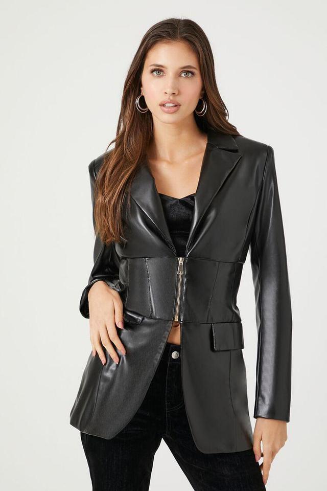 Faux Leather Zip-Up Blazer | Forever 21 Product Image