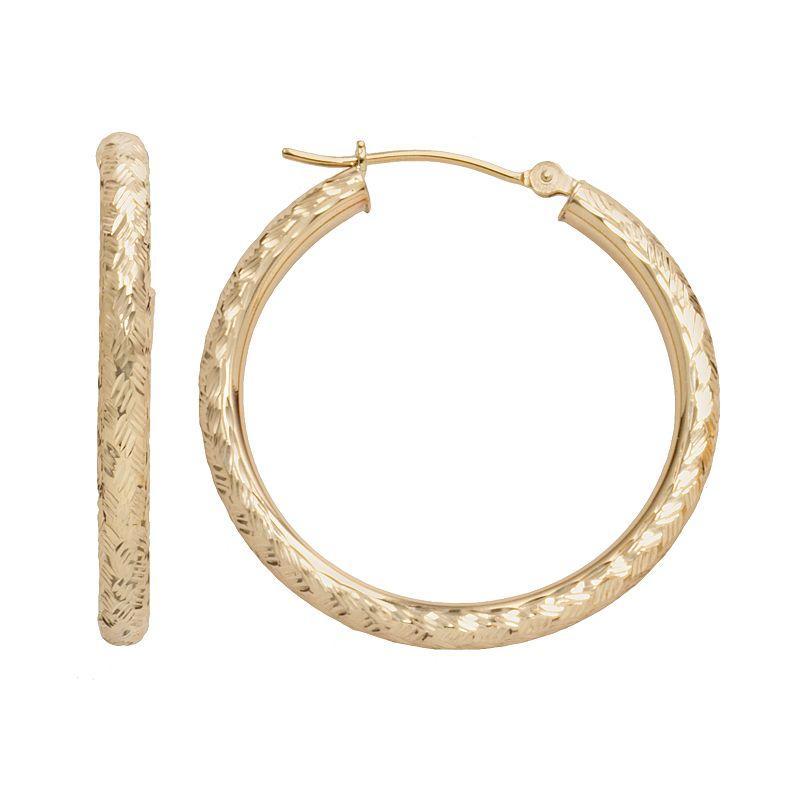 10k Gold Textured Hoop Earrings, Womens, Yellow Product Image