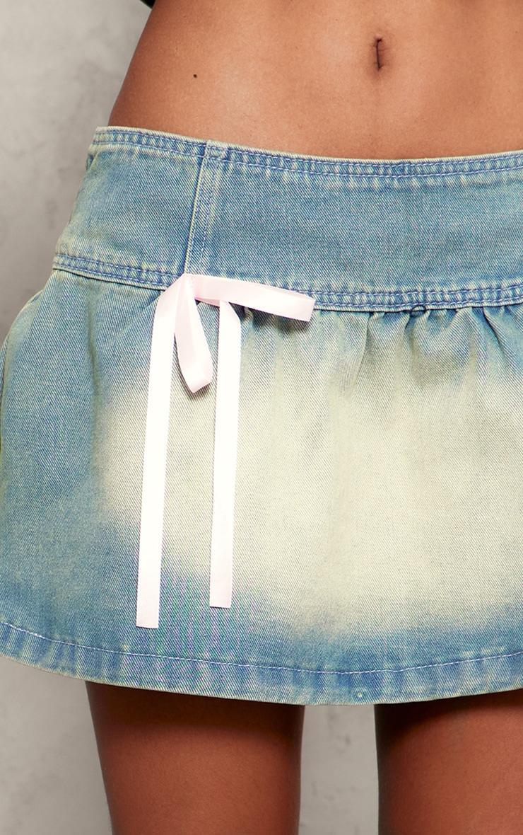 Light Blue Detail Bows Denim Mini Skirt Product Image