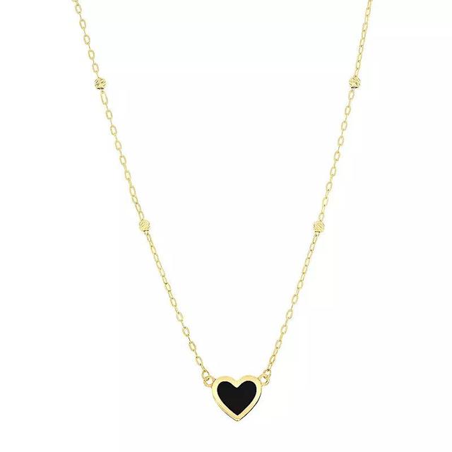 Divine Gold 14k Gold Onyx Heart Beaded Necklace, Womens Yellow Product Image