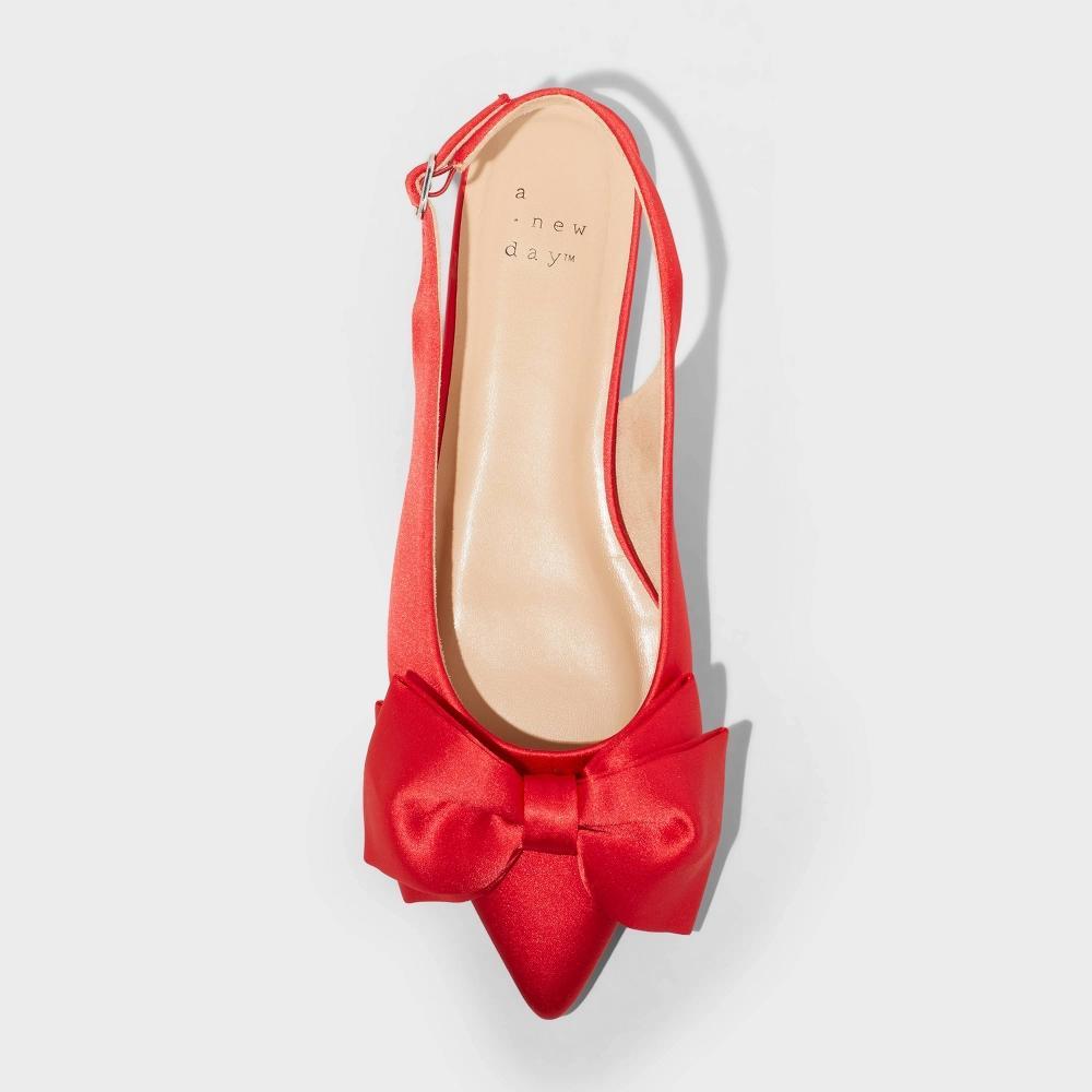 Women's Shelby Bow Slingback Ballet Flats with Memory Foam Insole - A New Day™ Red 5.5 Product Image